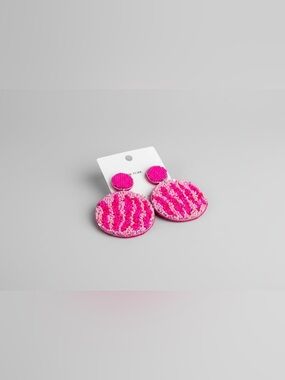 Zebra Print Beaded Round Earrings-Pink